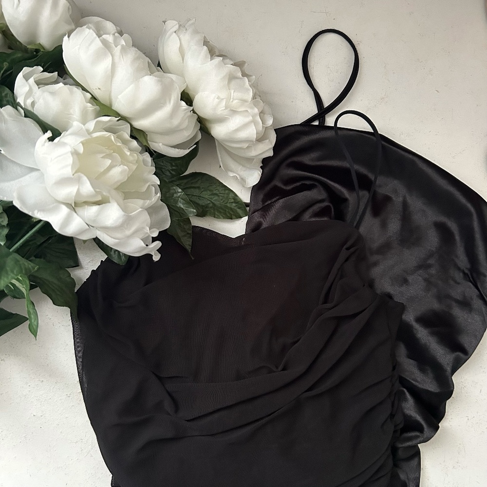 Charlotte Russe Mini Scrunch Black Dresses _ Small Spaghetti Strap